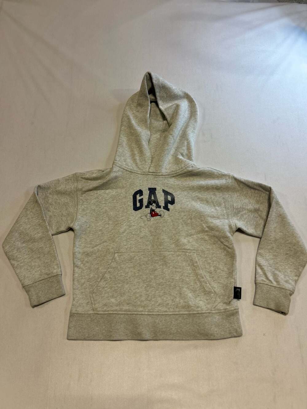 GAP x Disney Kids Mickey Mouse Logo Pullover Hoodie Heather Gray Size M